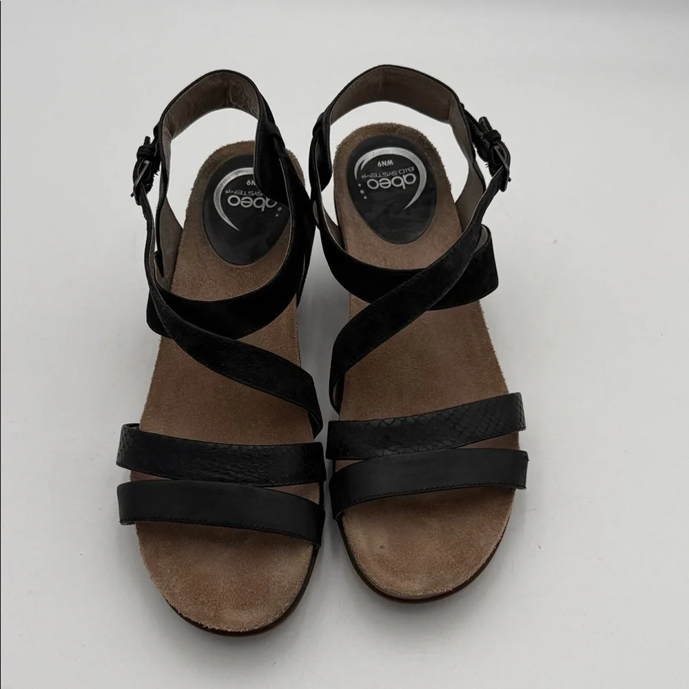 Obeo  Black Strappy Heels sandal women 9N Leather upper casual office comfort